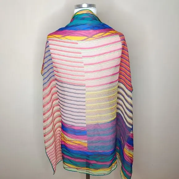 Carré En Soie Missoni Italie 34x34 Cm - Motif Fleurs Et Zigzag Multicolore - Neuf Avec étiquettes